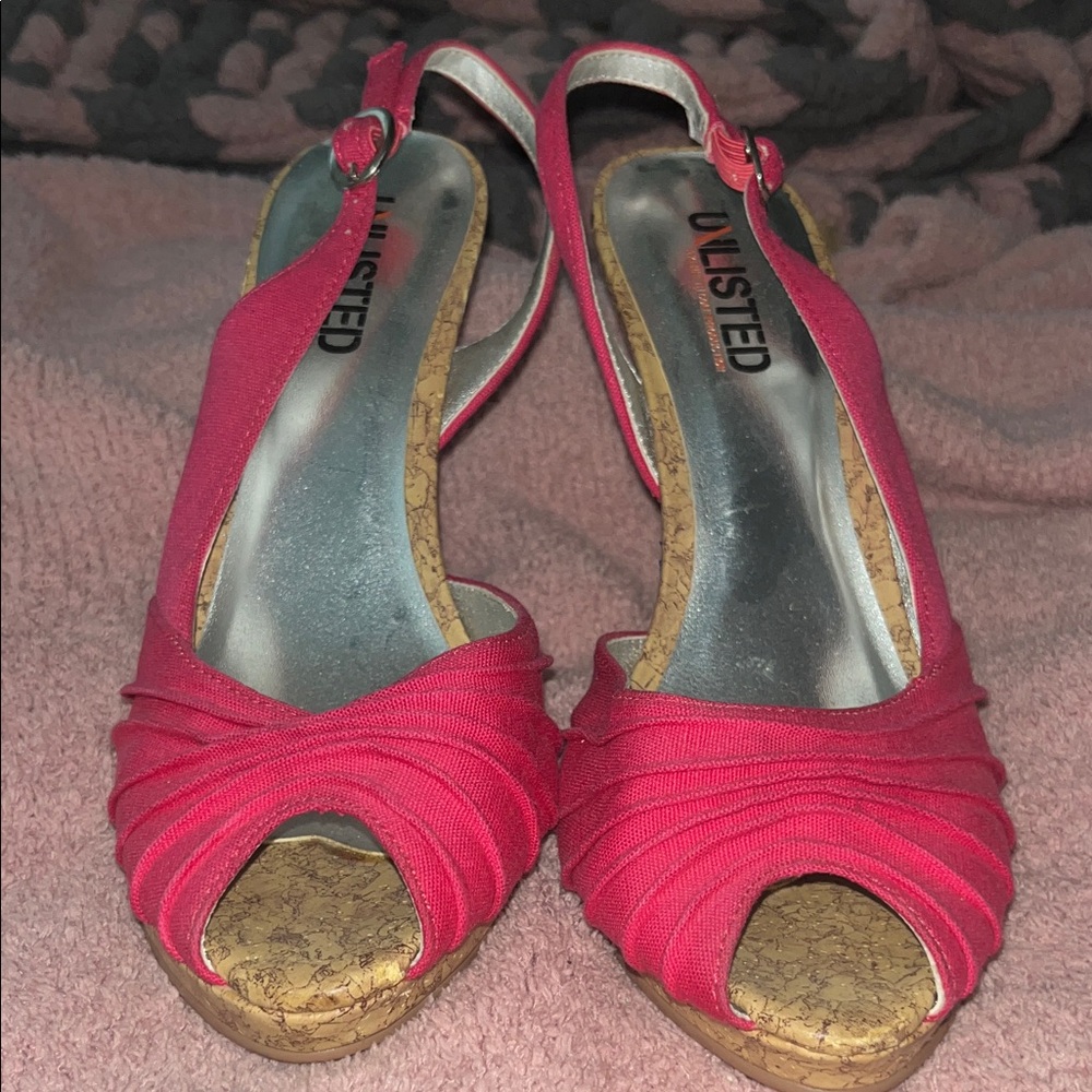 Unlisted Women's Red Peep-Toe Wedges